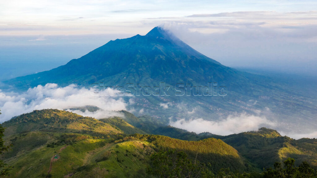 Mount Merapi with its distinctive natural highland vegetation.