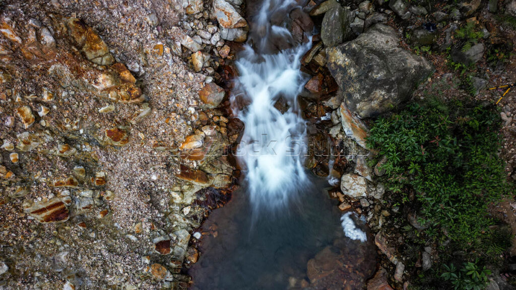 Aerial View Long Exposure of a Beautiful Rocky Stream.