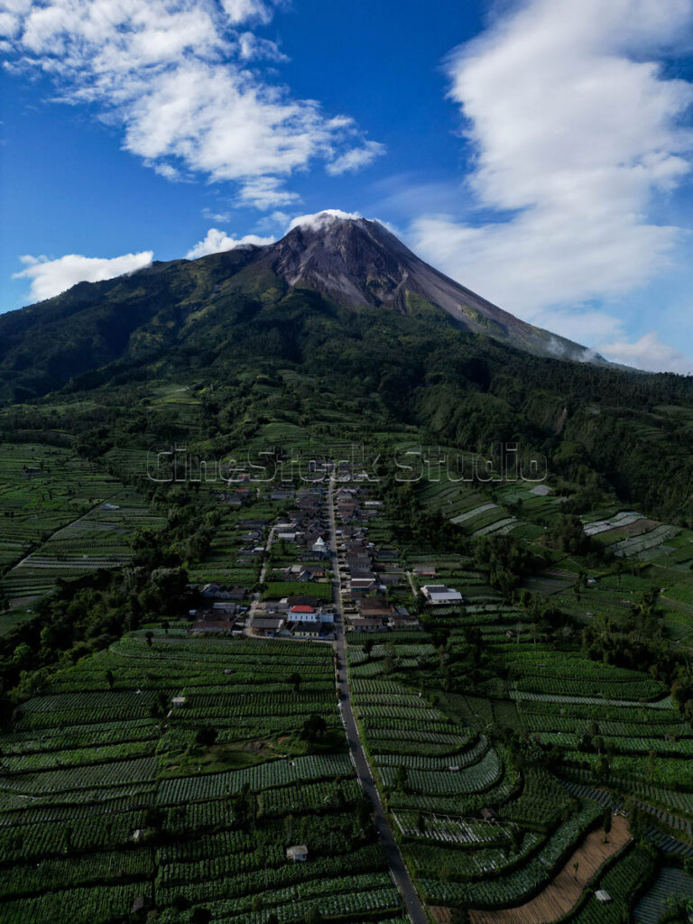 Vertical drone view, The Beauty of a Farming Village on Merapi's Slopes.
