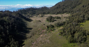 Aerial view of campsite savanna mount butak.